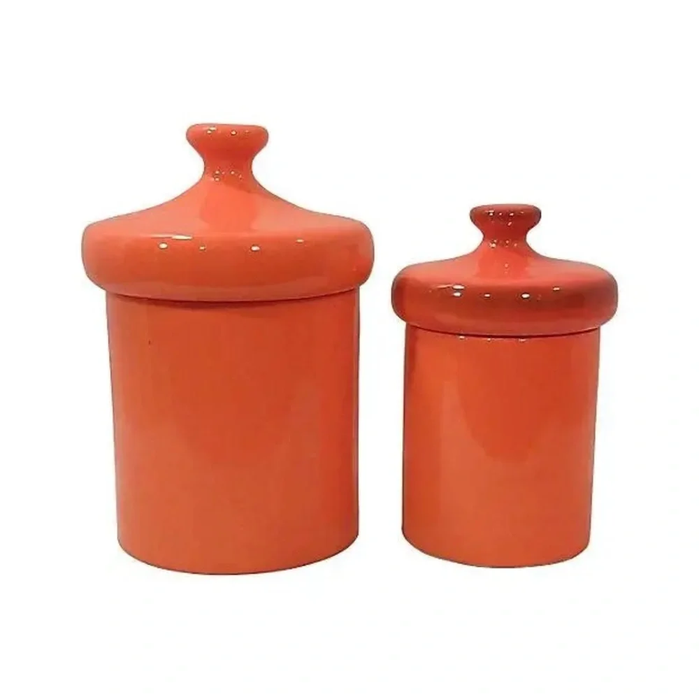 Vintage 60s Orange Kitchen Canister Ceramic XL Storage Jars Mid-Century